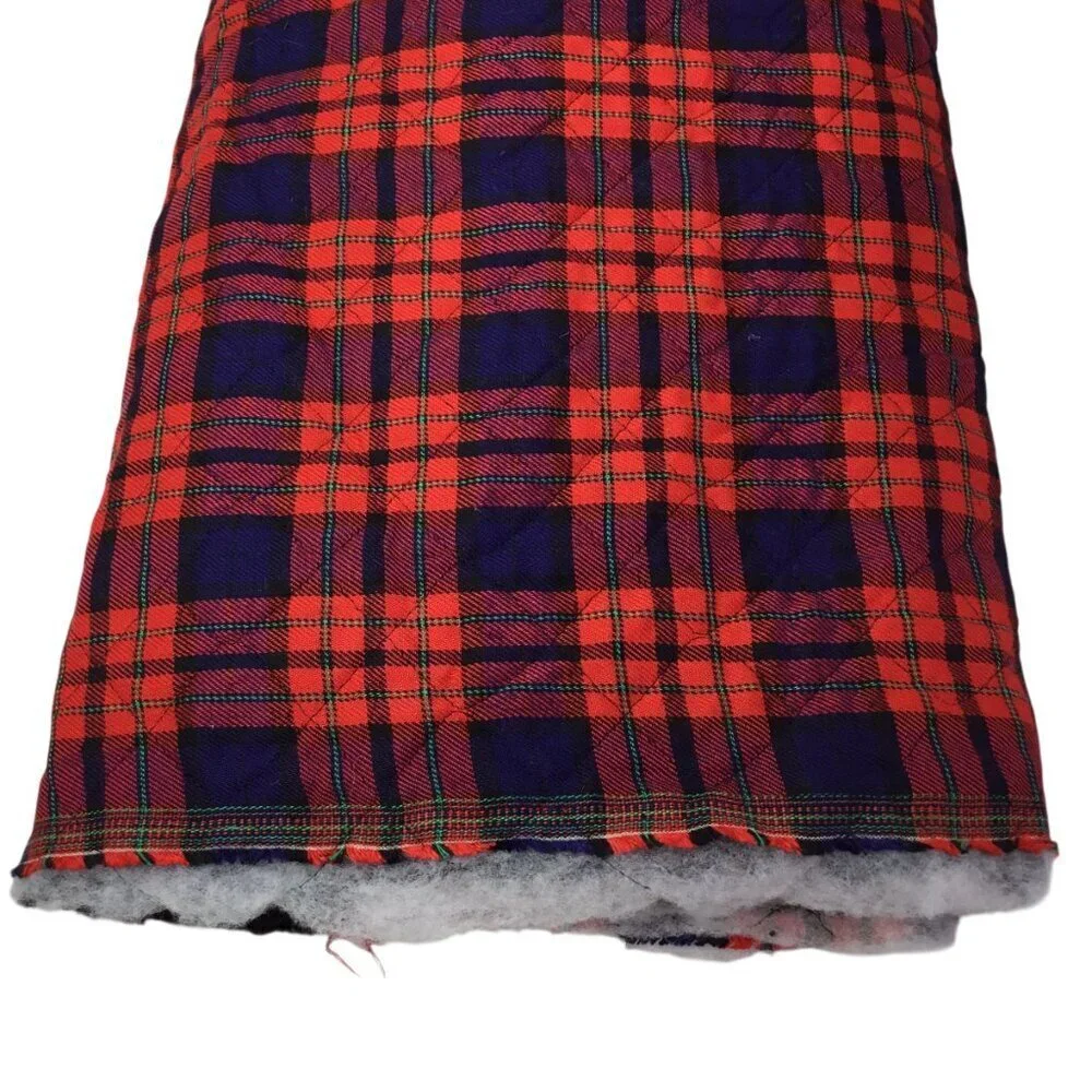 Pre-quilted Double Sided Fabric Red Blue Plaid & Black 60